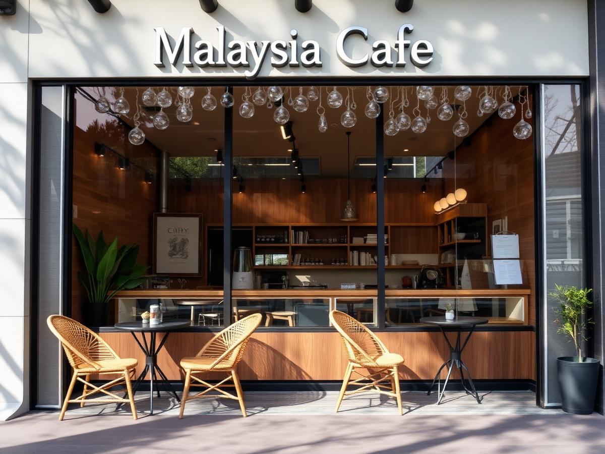 Café storefront with rattan seating